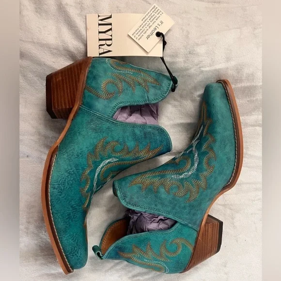 Myra Bag Teal and Gold Ankle Boots - Picture 2 of 4